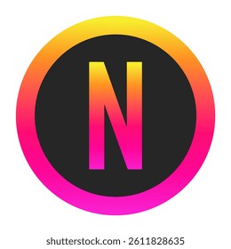 Stylized Capital letter N with neon gradient and dark circle background, perfect for tech branding, app icon, or modern digital media.