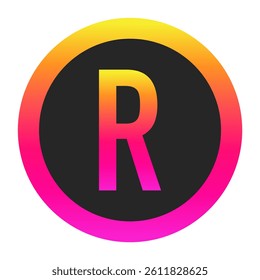 Stylized Capital letter R with neon gradient and dark circle background, perfect for tech branding, app icon, or modern digital media.