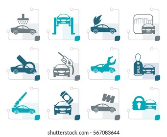 Stylized car and automobile service icon - vector icon set