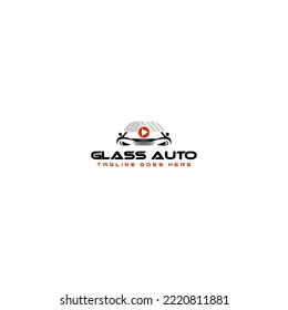 Stylized car logo design with play button symbol clean modern and minimalist graphic.