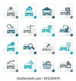 Stylized Car and road services icons - vector icon set