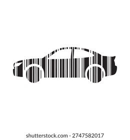 Stylized car silhouette composed of black and white vertical barcode lines