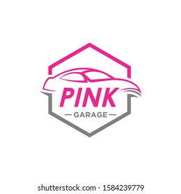 Stylized car silhouette vector logo in pink and gray geometric design for automotive business