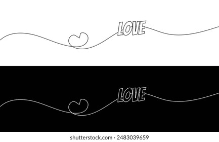 A stylized cardiogram with a heart rhythm and the word "love". Seamless rhythm of a loving heart. A hand drawn  in doodling style. Isolated on a white and black background. vector illustration. EPS 10