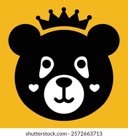 A stylized cartoon bear face wearing a crown, set against a mustard yellow backdrop.