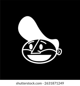 Stylized Cartoon Boy Face with Big Hair on Black Background
