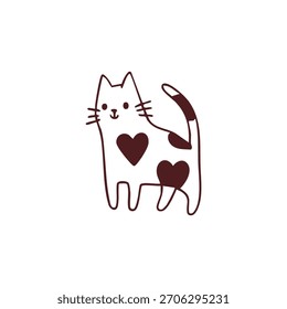 Stylized cartoon cat with two heart-shaped markings and a happy face.