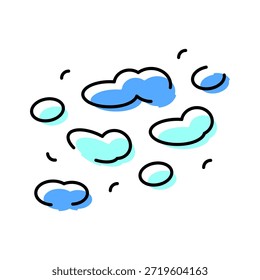 Nubes estilizadas de la historieta con los contornos negros gruesos y el relleno azul suave en un fondo blanco, icono plano limpio del Vector que transporta el Clima, pronóstico, diseño aireado juguetón para los App y la impresión