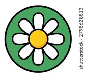 A stylized cartoon daisy with white petals