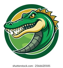 A stylized, cartoon depiction of a crocodile's head, ideal for sports teams, mascots, or branding