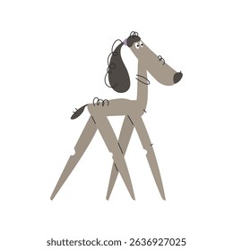 A stylized cartoon dog illustration featuring a minimalist design and a unique artistic style. This charming depiction showcases a dog with a ponytail.