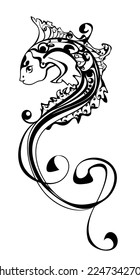 Stylized cartoon fish tattoo, design element for patterns. wallpaper, textiles, wrapping paper