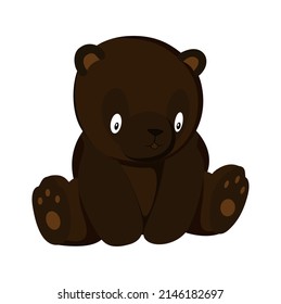 Stylized cartoon flat brown bear full body drawing. Simple animal icon or logo design. Forest wildlife, zoo animal. Isolated vector illustration