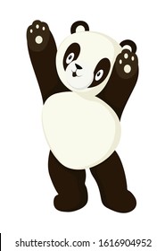 Stylized cartoon flat panda full body drawing. Simple panda bear icon or logo design. Black and white vector illustration