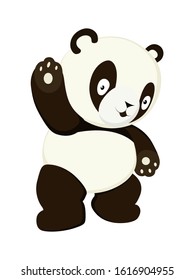 Stylized cartoon flat panda full body drawing. Simple panda bear icon or logo design. Black and white vector illustration