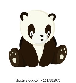 Stylized cartoon flat panda full body drawing. Simple panda bear icon or logo design. Black and white vector illustration