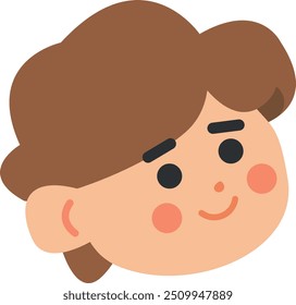 Stylized cartoon human face with minimal features and brown hair.