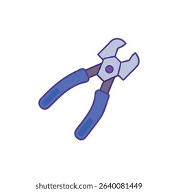 Stylized cartoon illustration of blue cutting pliers on White Background