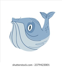 stylized cartoon illustration of a blue whale, childish vector