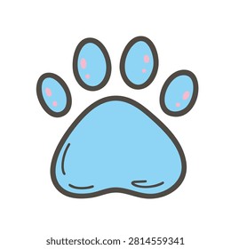 A stylized cartoon illustration of a light blue paw print with soft pink accents on a white background