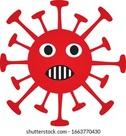 Ein stilvolles Cartoon-Bild eines Coronavirus mit Gesichtszangen und Augen. Vektorillustration-Grafik.