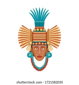 Stylized cartoon image of the head of the Aztec goddess on a white background