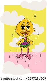 Stylized cartoon image of a little bird. Vector graphics.