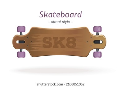 Stylized cartoon image of a skateboard. SK8 street style. Vector illustration