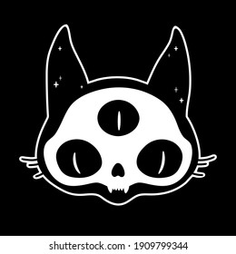stylized cartoon magic cat skull head
