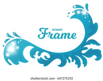 stylized cartoon ocean wave with drops and splashes, isolated vector illustration