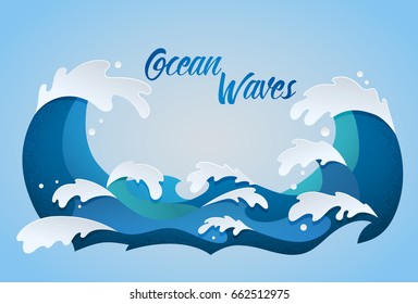 Stylized Cartoon Ocean Waves With Drops And Splashes, Isolated Vector Illustration