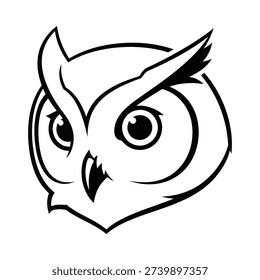 Stylized cartoon owl head with sharp gaze and bold black lines on white background symbolizing wisdom and mystery