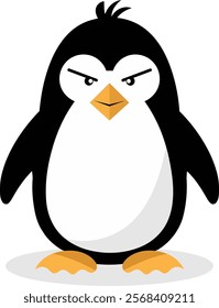 A stylized, cartoon penguin with an angry expression.