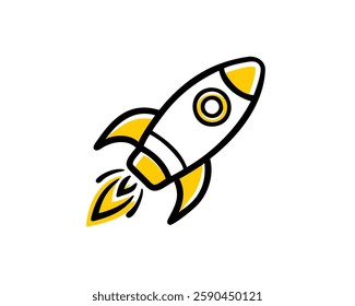 : A stylized cartoon rocket, ready for launch, embodies new beginnings.