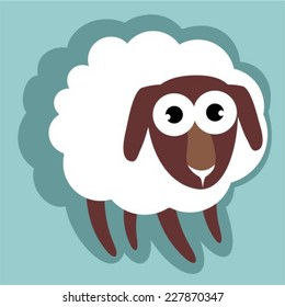 Stylized cartoon sheep isolated on a blue background.