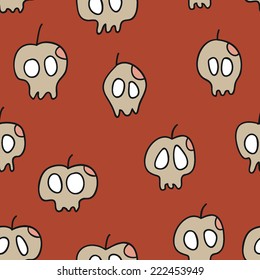 stylized cartoon skulls seamless pattern on blood red background