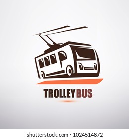 stylized cartoon trolleybus symbol, city transport logo template