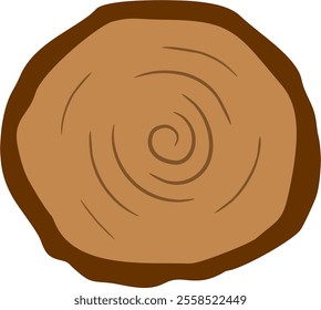 A stylized, cartoonish A stylized, cartoonish illustration of a tree stump cross-section. wooden logs, tree branches, lumbers, timber sawn into rough planks isolated on white background.