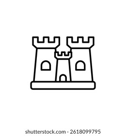 Stylized castle icon with fortified towers outline in a simple design