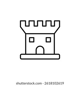 Stylized Castle Icon, Minimalist Black and White Line Art Illustration