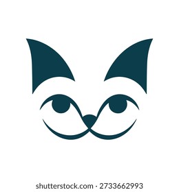 Stylized cat face with ears and eyes in dark blue