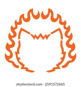 Stylized cat face, orange flame outline, minimalist design, angry expression, fiery silhouette, cartoon style.