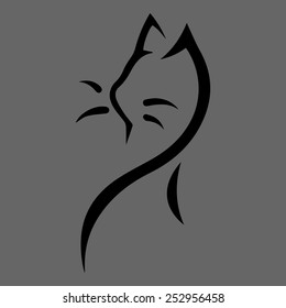 Stylized cat icon on gray background. Vector illustration