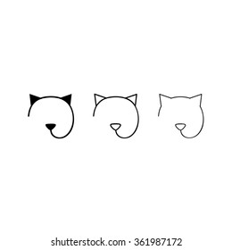 Stylized Cat Isolated on White Background. Outline Vector Logos and Icons Illustration.