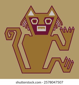 Stylized cat or monkey. Native American animal design from ancient Peru. Nazca culture.