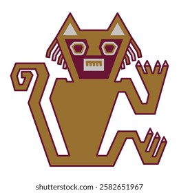 Stylized cat or monkey. Native American animal design from ancient Peru. Nazca culture. Isolated vector illustration.