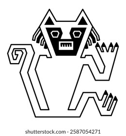 Stylized cat. Native American animal design from ancient Peru. Nazca culture. Black and white silhouette.