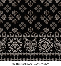 Stylized cat pattern with floral design.