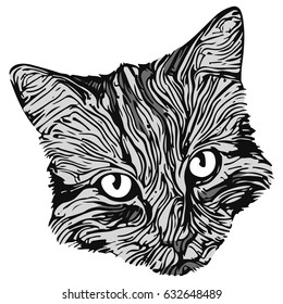 stylized cat portrait In black and white