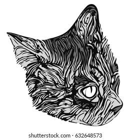 stylized cat portrait In black and white